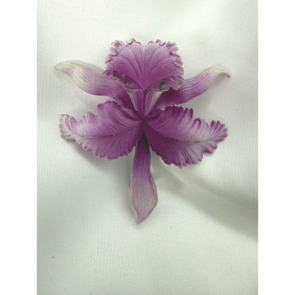 Vintage West Germany Purple Orchid Flower Brooch Celluloid Plastic Floral Pin